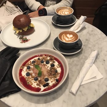 Black Fox Coffee - Blueberry poached pear and egg sandwich with avocado on brioche toast - Cafes Near Me - New York, New York