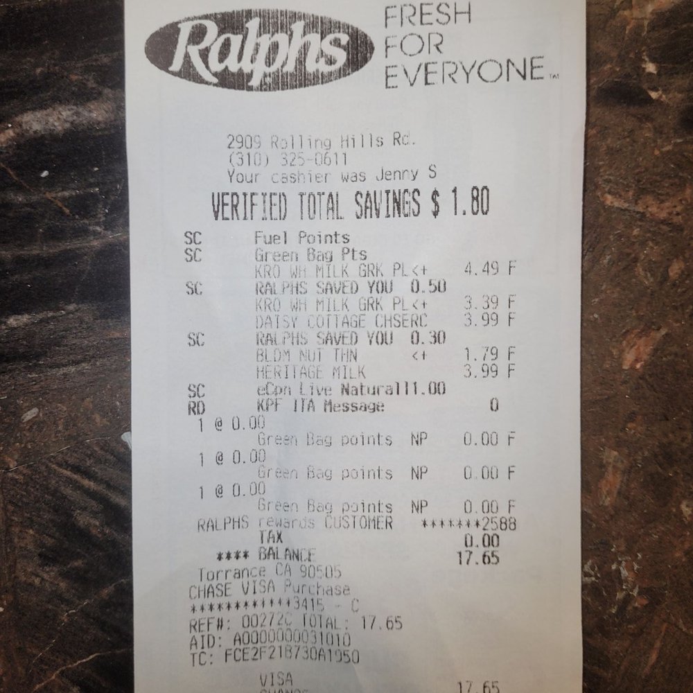 Ralphs - First two lines. Charged twice for my stupid "reduced" price Greek yogurt. - Grocery Near Me - Torrance, California Ralphs - First two lines. Charged twice for my stupid "reduced" price Greek yogurt. - Grocery Near Me - Torrance, California