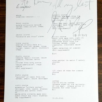 Le Comptoir - Autographed Menu from Chef Gary Menes, yay! He's a very sweet and personable gentleman! - New American Near Me - Los Angeles, California Le Comptoir - Autographed Menu from Chef Gary Menes, yay! He's a very sweet and personable gentleman! - New American Near Me - Los Angeles, California
