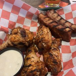 Montgomery Towne Tavern - 5 wings and 2 ribs blue cheese dressing (good) but didn't even need it