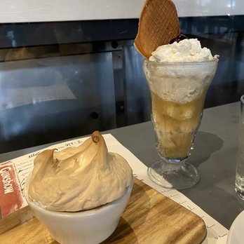 Gunshow - Two desserts. Left is banana pudding yummy. Right is kombucha float, yucky, to my taste. - New American Near Me - Atlanta, Georgia