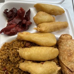 Panda Garden - Combination plate C22 with the sauce on the side, A Egg and E boneless ribs