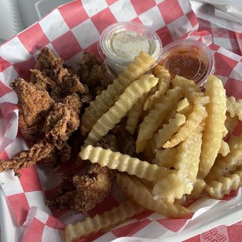 High Foods - Chicken fingers and crinkle fries with ranch and hot sauce - Coffee & Tea Near Me - Louisville, Kentucky