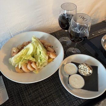 Archer Hotel Austin - Wedge salad with 2x shrimp room service order - Hotels Near Me - Austin, Texas