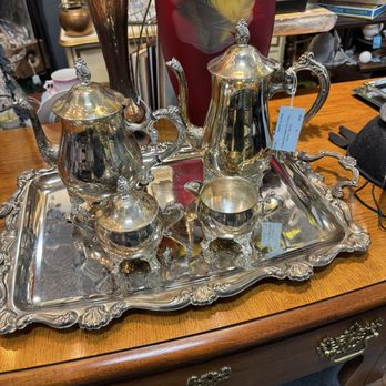 Brass Armadillo Antique Mall - Great price for this silver plated tea set - Antiques Near Me - Wheat Ridge, Colorado Brass Armadillo Antique Mall - Great price for this silver plated tea set - Antiques Near Me - Wheat Ridge, Colorado