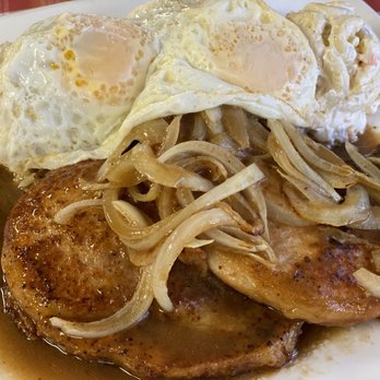 Harry's Café - Pork chop, onions, eggs, rice, & mac. One of my fav to eat. Oh so good! - Breakfast & Brunch Near Me - Honolulu, Hawaii Harry's Café - Pork chop, onions, eggs, rice, & mac. One of my fav to eat. Oh so good! - Breakfast & Brunch Near Me - Honolulu, Hawaii