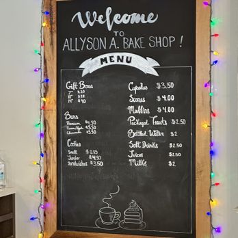 Allyson A Bake Shop - a menu on a chalkboard - Bakeries Near Me - Mount Dora, Florida Allyson A Bake Shop - a menu on a chalkboard - Bakeries Near Me - Mount Dora, Florida