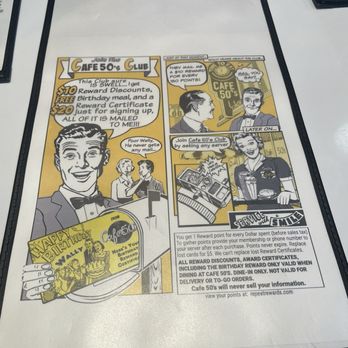 Cafe 50's - Back of menu 1 - Diners Near Me - Los Angeles, California