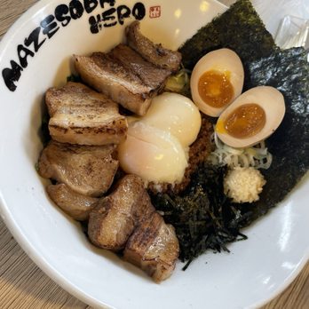 Mazesoba Hero - Champion Mazesoba + extra poached egg & chashu - Ramen Near Me - Walnut, California Mazesoba Hero - Champion Mazesoba + extra poached egg & chashu - Ramen Near Me - Walnut, California