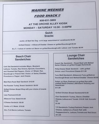 Menu photo 5 Wahine Weenies - A Kapa'a Beach Sandwich Shack Kapaa, HI Menu photo 5 Wahine Weenies - A Kapa'a Beach Sandwich Shack Kapaa, HI
