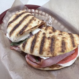 Italian Twist Flat Bread Panini (prosciutto, fresh mozzarella, tomatoes, basil and balsamic vinaigrette).