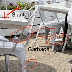 Slanted table, garbage on patio