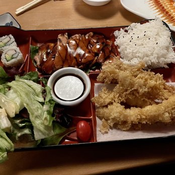Sushi Cafe - Bento: spicy chicken teriyaki and shrimp tempura - Japanese Near Me - Sacramento, California Sushi Cafe - Bento: spicy chicken teriyaki and shrimp tempura - Japanese Near Me - Sacramento, California