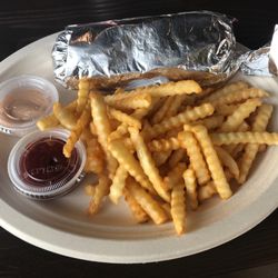 Dogs & Fries - Chicago dog (wrapped) with crinkle fries.