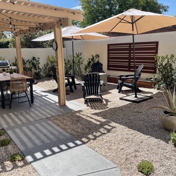 Vitoli Landscape Design - Complete - Conversation area with fire pit, custom Vitoli planter to hide base of wall. Stucco and concrete were painted by us. - Landscape Architects or Designers Near Me - Calabasas, California Vitoli Landscape Design - Complete - Conversation area with fire pit, custom Vitoli planter to hide base of wall. Stucco and concrete were painted by us. - Landscape Architects or Designers Near Me - Calabasas, California