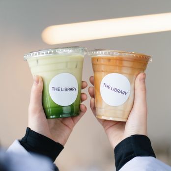 The Library Specialty Coffee - matcha latte with oat milk + café latte - Coffee & Tea Near Me - Markham, Ontario