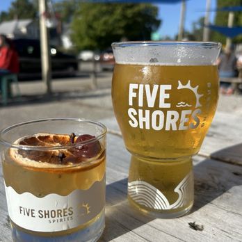 Five Shores - An old-fashioned with a dried orange with clover. Beer. - Breweries Near Me - Beulah, Michigan