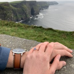 The color of the Montana sapphire changes with the lighting. Outside on a cloudy day it's a soft blue The color of the Montana sapphire changes with the lighting. Outside on a cloudy day it's a soft blue