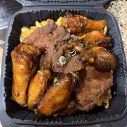 Keoni's Express - Fried salmon, smack and cheese, wings