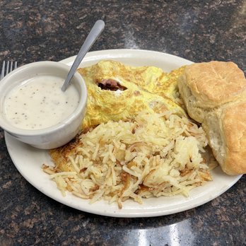 Blue Bonnet Cafe - Combo omelet with three meats hash browns and biscuits - Desserts Near Me - Marble Falls, Texas Blue Bonnet Cafe - Combo omelet with three meats hash browns and biscuits - Desserts Near Me - Marble Falls, Texas