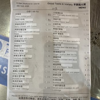 Good Taste & Variety - Menu - Noodles Near Me - Toronto, Ontario
