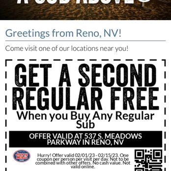 Jersey Mike's Subs - Coupon that was referenced. - Delis Near Me - Reno, Nevada Jersey Mike's Subs - Coupon that was referenced. - Delis Near Me - Reno, Nevada
