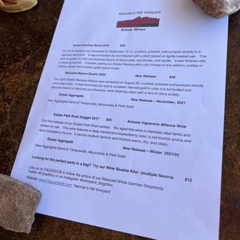 Hannah's Hill Vineyard - Menu - Wineries Near Me - Elgin, Arizona