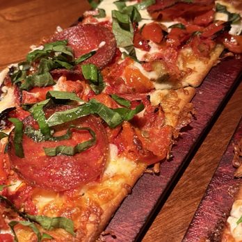 Seasons 52 - All-Natural Pepperoni flat bread with gf crust - New American Near Me - Edison, New Jersey Seasons 52 - All-Natural Pepperoni flat bread with gf crust - New American Near Me - Edison, New Jersey