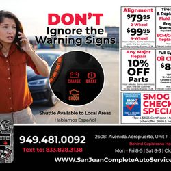San Juan Complete Auto Service - New Specials Now Available, Come see us today
