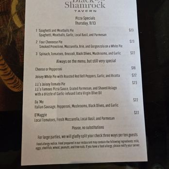 Black Shamrock Tavern - 11/13/2025 menu - Irish Pub Near Me - Honolulu, Hawaii