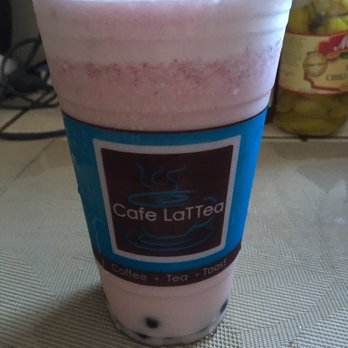 Cafe LaTTea - What drink looks like after I added sugar, milk, and strawberries. - Cafes Near Me - Cupertino, California