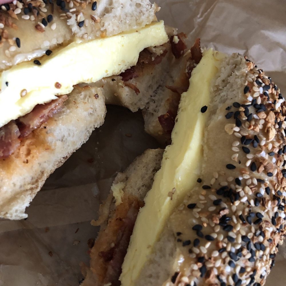 Everything bagel bacon egg and cheddar!!!