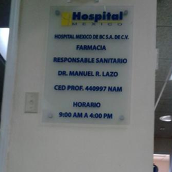 Hospital México - Sign inside, Next to there pharmacy.