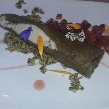 The Acorn - Rhubarb Crepe, Vanilla Cashew Cream, Pistachio Crumble, Confit Rhubarb, Rhubarb Syrup - Raw - Vegan Near Me - Vancouver, British Columbia The Acorn - Rhubarb Crepe, Vanilla Cashew Cream, Pistachio Crumble, Confit Rhubarb, Rhubarb Syrup - Raw - Vegan Near Me - Vancouver, British Columbia