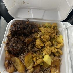 Gigo's jamaican grill - Curry chicken oxtail rice and plantain.