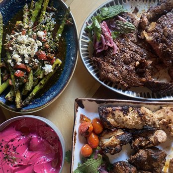Maydan - Kebabs, Asparagus, Beet Borani, and Ribeye - Moroccan Near Me - Washington, DC, District of Columbia Maydan - Kebabs, Asparagus, Beet Borani, and Ribeye - Moroccan Near Me - Washington, DC, District of Columbia