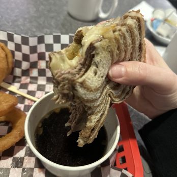 Emilia's Cafe - Special order: prime rib dip with rye substituted for the roll and additional of provolone - American Near Me - Henderson, Nevada
