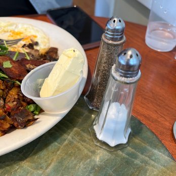 Urth Caffe - What's up with the serving of butter for one person?? And the dish only had one slice of toast. Salt/pepper shakers for reference. - Coffee & Tea Near Me - Laguna Beach, California Urth Caffe - What's up with the serving of butter for one person?? And the dish only had one slice of toast. Salt/pepper shakers for reference. - Coffee & Tea Near Me - Laguna Beach, California