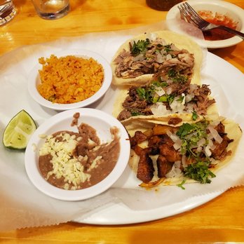 Chile Frito - Three tacos, refried beans, and rice. - Mexican Near Me - Myrtle Beach, South Carolina