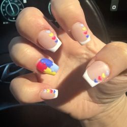 Lavish Nail Lounge - Medium square autism support nails.