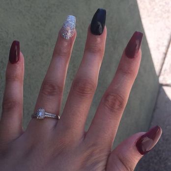 KT Keep In Touch Nails and Spa - Exactly what I wanted for my wedding. Maroon black and glitter nails - Nail Salons Near Me - Tempe, Arizona KT Keep In Touch Nails and Spa - Exactly what I wanted for my wedding. Maroon black and glitter nails - Nail Salons Near Me - Tempe, Arizona