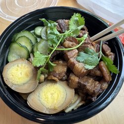 Morning Light Bakery - Pork noodle bowl. BEST if mixed well with sauce you don't see in picture because it's underneath the ingredients.