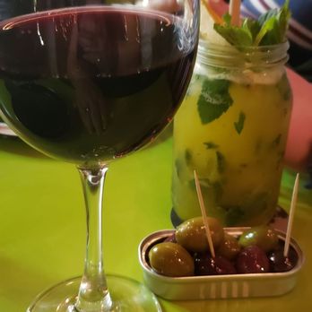 116 Pulpito - Courtesy olives that were fabulous, a great mojito style drink, and a glass of red. - Tapas/Small Plates Near Me - Puerto Vallarta, JAL 116 Pulpito - Courtesy olives that were fabulous, a great mojito style drink, and a glass of red. - Tapas/Small Plates Near Me - Puerto Vallarta, JAL