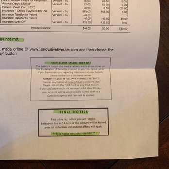 Innovative Eyecare - Bill with threat of collections. - Optometrists Near Me - Austin, Texas Innovative Eyecare - Bill with threat of collections. - Optometrists Near Me - Austin, Texas