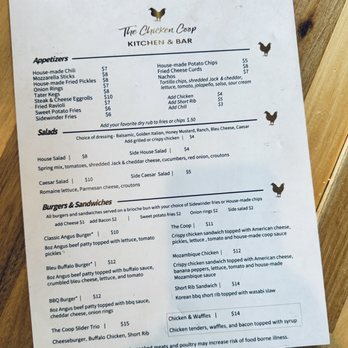The Chicken Coop Kitchen & Bar - Menu - Pubs Near Me - Johnston, Rhode Island
