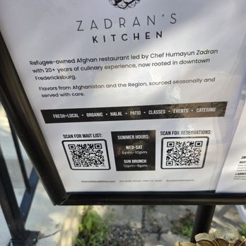Zadran's Kitchen - QR codes to reserve a table - Venues & Event Spaces Near Me - Fredericksburg, Virginia Zadran's Kitchen - QR codes to reserve a table - Venues & Event Spaces Near Me - Fredericksburg, Virginia