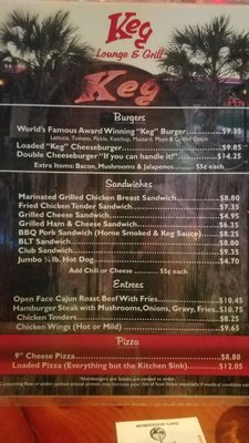 Menu photo 1 The Keg Lounge & Grill Orange Beach, AL