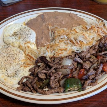 Destiny’s Grill - Potosino Breakfast Plate with some of the Best homemade flour tortillas - American Near Me - Ozona, Texas