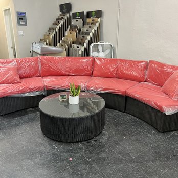 Patio Oasis 8 - Outdoor Furniture half round sectional great for round Firepit red cushion $999/set - Outdoor Furniture Stores Near Me - Corona , California Patio Oasis 8 - Outdoor Furniture half round sectional great for round Firepit red cushion $999/set - Outdoor Furniture Stores Near Me - Corona , California
