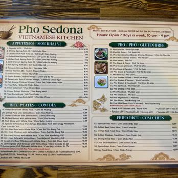 Pho Sedona - Menu (front) - Vietnamese Near Me - Phoenix, Arizona Pho Sedona - Menu (front) - Vietnamese Near Me - Phoenix, Arizona